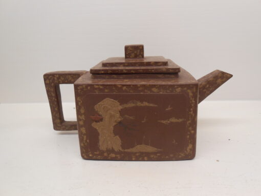 Yixing Square teapot with mud painting
